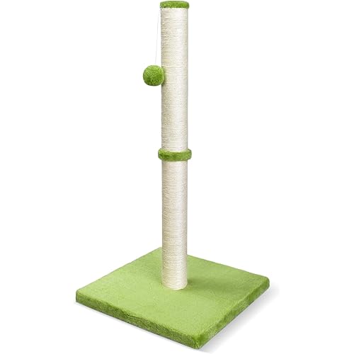 petellow 31'' Tall Cat Scratching Post - Cat Claw Scratcher with Hanging Ball - Scratching Posts for Indoor Large Cats - Durable Stable Cat Furniture with Sisal Rope - Cat Scratch Post - Green