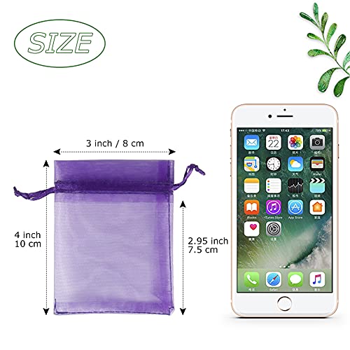 Image of HRX Package 100pcs Little Organza Bags 3 x 4 inch, Purple Mesh Bags Drawstring Pouches for Jewelry Bracelets Candy Party Favor Small Gift