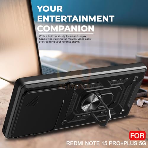 Image of Armor Bumper Back Cover Case for Redmi Note 15 Pro Plus 5G Rotating Camera Cover, Ring Holder & Kickstand | Heavy Duty & 360 Degree Protection Redmi Note 15 Pro Plus 5G Back Cover (Black)