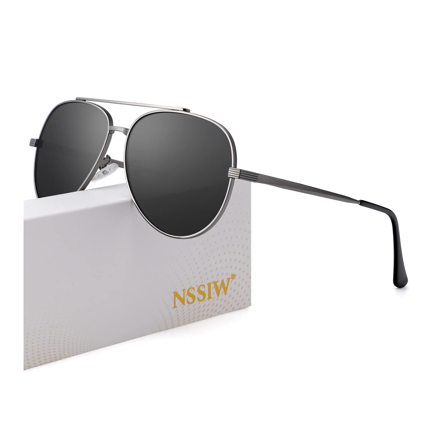 NSSIWNSSIW Aviator Sunglasses for Men and Women, Polarized Pilot Sun Glasses with Premium Spring Hinge and UV Protection