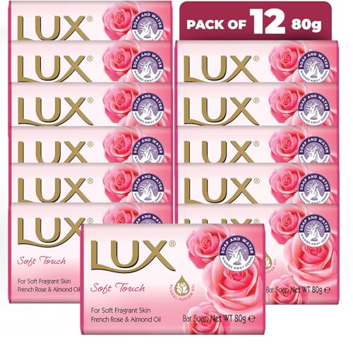 Lux Soft Touch Soap Bar with Rose and Almond Oil, 80 g, 12-Pack