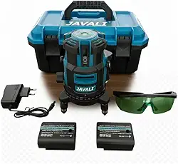 Nível Laser Verde 5 Linhas Recarregável Alcance 200m com 2 Baterias 5000mAh e Maleta Javali