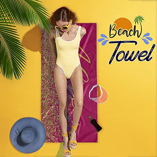 Custom Beach Towels With Names, Personalized Beach Towel Cute Beach Towel For Women Girls, Personalized Summer Pool Towels For Adults Kids Swim Towels, Pink Beach Towel With Gold Glitter 30X60 T4 #TOP4