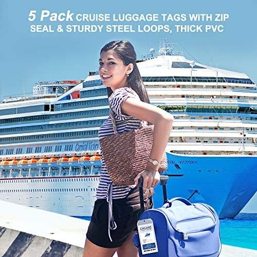 Luggage Tag, 5 PCS Clear Waterproof Luggage Tag Bags PVC Pouch Luggage Tag with Zipper & Steel Loops for Cruise Trip