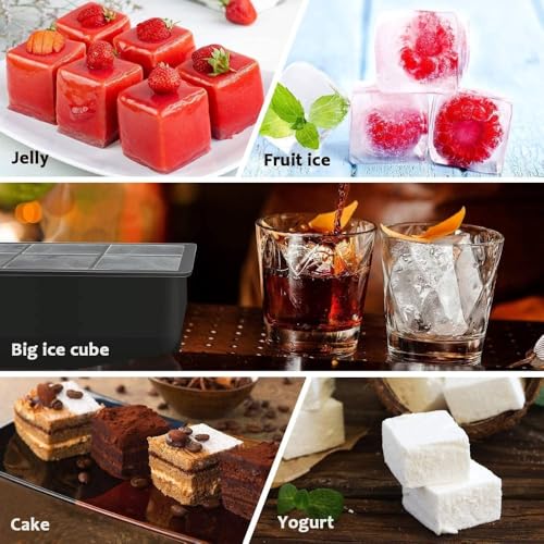Image of Ice Cube Molds with Lid,Big Silicone Ice Cube Tray for Whiskey,2Inch Square Ice Cube Tray,Easy-Release Ice Mold,Giant Ice Cubes for Bourbon Cocktail (3, 4Black)