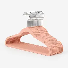 Kit 10 Cabide Infantil de Veludo Antideslizante Slim Ultrafino para Roupa Calça Camiseta de Bebe (Rosa)