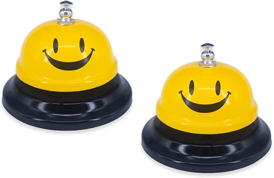 2 Pack Call Bell, 3.35" Diameter Metal Bell, Service Bell for Desk, Hotels, School, Restaurant, Smile Yellow