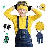 [GOKEI] ハロウィン コスプレ 子供 5点セット ミニオン 仮装 キッズ コスチューム ミニオンズ 子供服 【黄色いトレーナー オーバーオール ニット帽 ゴーグル 手袋】 ミニオン用 衣装 子ども 男の子 女の子 クリスマス パーティー イベント 130cm