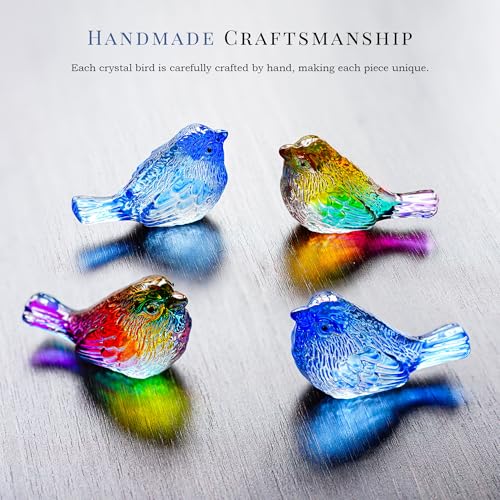 HDCRYSTALGIFTS Set 4 Crystal Bird Figurines Collectible - 3'' Art Glass Animals Sculptures Gift for Bird Lovers Women Birthday Anniversary Christmas Table Home Decor - Image 4