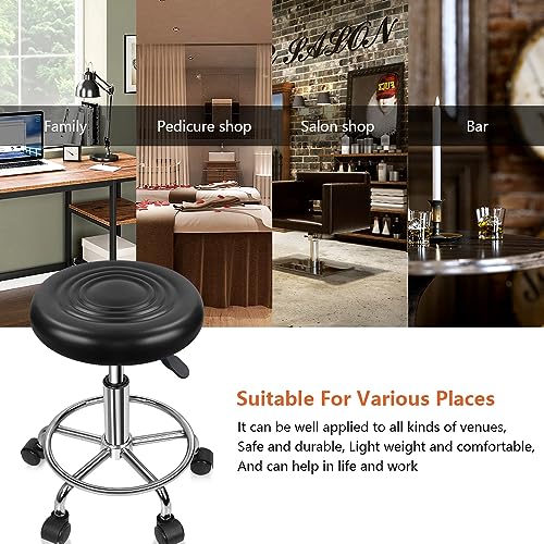 KKTONER PU Leather Modern Round Rolling Stool with Footrest Height Adjustable Spa Drafting Salon Tattoo Work Massage Stools Task Chair Small (Black) by KKTONER - Image 6