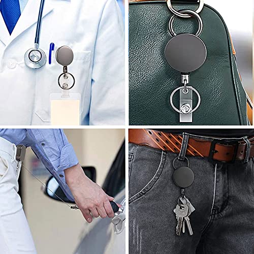 Voviggol Heavy Duty Badge Reels Retractable Badge Holders With Belt Clip Key Ring, Metal Id Card Holder Carabiner Keychain Ring For Name Badge Clips, 27.5 Inch Strong Dyneema Pull Cord #TOP6