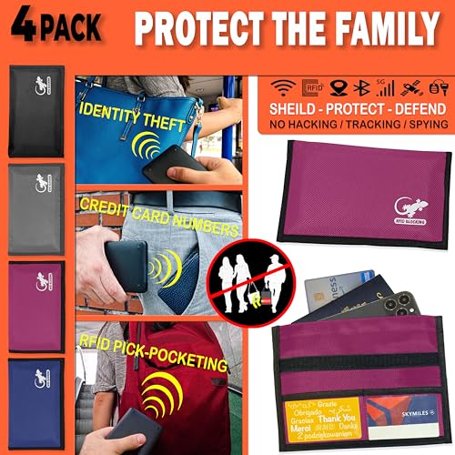 Image of 4 Faraday Bag Anti-Tracking GPS RFID Car Key Signal Blocker Wallet Shielding Pouch Protective Case for Cell Phone Car Key FOB, Data Privacy, Electronic Device Security (4 Pack - Family Pack)