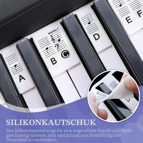 Abnehmbare Klaviertastatur-Notenetiketten für 88 Tasten, volle Größe, Silikon, wiederverwendbar, keine Notwendigkeit, Aufkleber, Notizen-Etikett für Anfänger, kommt mit Box (schwarz)