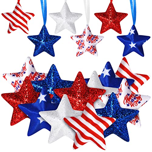 24 Pcs 4Th Of July Ornaments Independence Day Ball Ornaments Patriotic Decoration Hanging Ornaments For Memorial Day Red White Blue Ball Decor For Independence Day (Star Style) #TOP25
