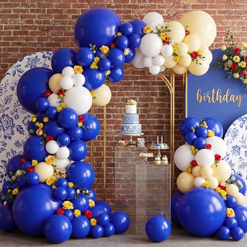 Image of RUBFAC 135pcs Royal Blue Balloons, Latex Balloon Different Sizes 18 12 10 5 Inch for Garland Arch Birthday Party Graduation Baby Shower Baseball Nautical Party Decoration
