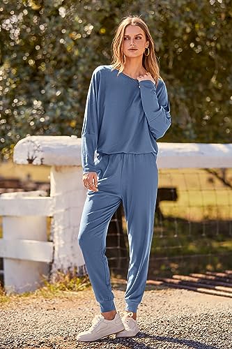 Image of PRETTYGARDEN Women's Fashion Outfits 2 Piece Sweatsuit Solid Color Long Sleeve Pullover Long Pants