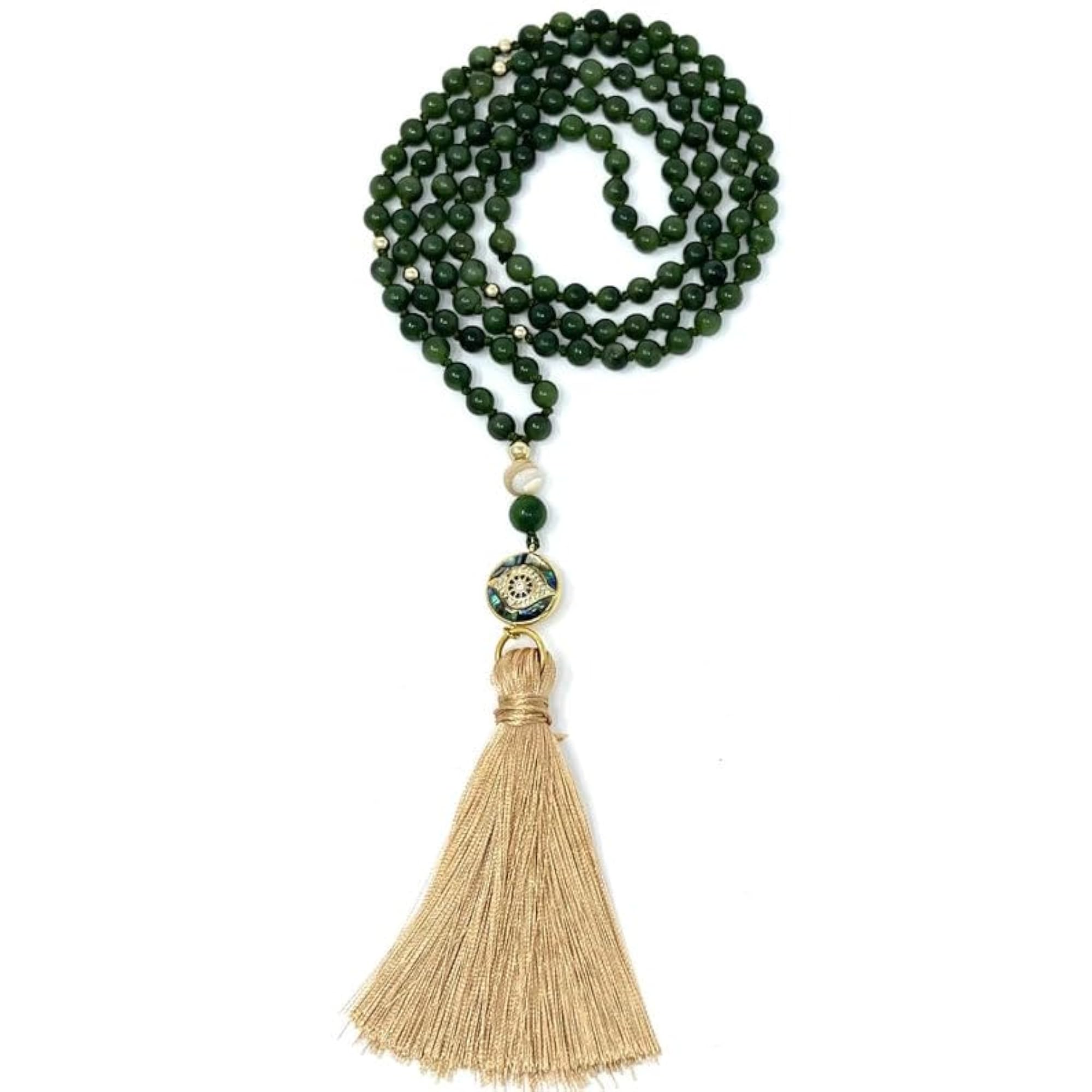 Natural Green Jade 108+1 Beads Handmade Prayer Mala Necklace