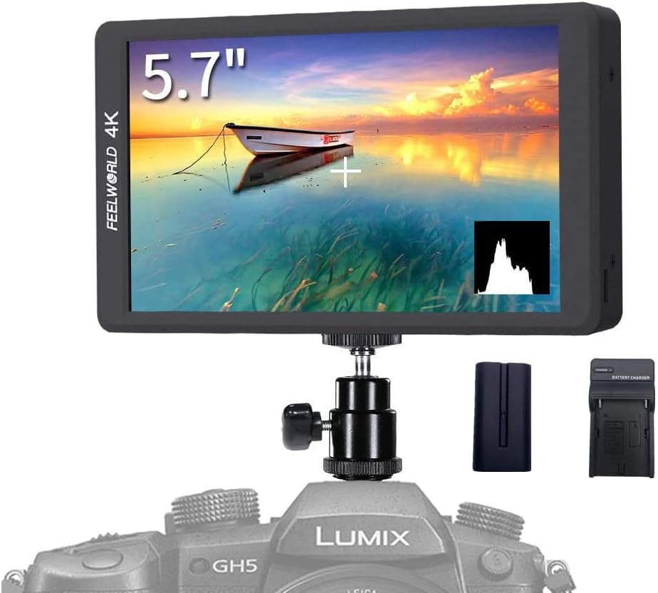 FEELWORLD F570 5.7″ inch 4K On-Camera Monitor with HDMI Input/Output IPS Full HD 1920x1080 for DSLR Cameras and Gimbal Stabilizer with F550 Battery and Charger