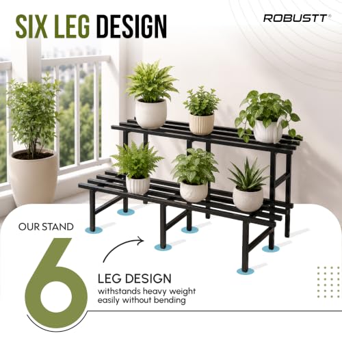 Image of Robustt 2 Tier Metal Plant Stand | Heavy-Duty Plant Rack with Powder-Coated Metal Frame | Stable 6-Leg Design | Supports Up to 300 kg | Convertible Plant Stand for Balcony, Garden & Office