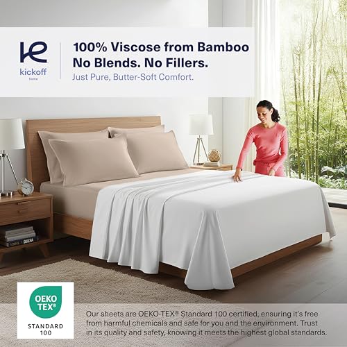Kickoff Viscose Bamboo Flat Bed Sheet California King Size 100% Organic Cool California King Flat Sheets Only Viscose Bamboo Sheets Cooling for Hot Sleepers Extra Wide Top Sheet Only (CK, Snow White) by Kickoff Home - Image 3