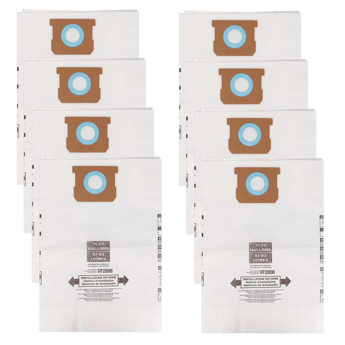 90663 Lot de 8 sacs filtrants compatibles avec les aspirateurs secs/humides Shop Vac de type G 90663 9066300 Type J 90673 9067300 et VF2008