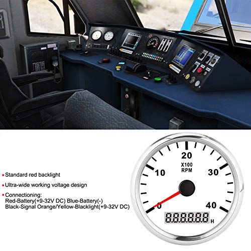 KIMISS Tacômetro de barco, tacômetro de barco pontiagudo de 85 mm 12 V/24 V LCD Digital Tacho medido