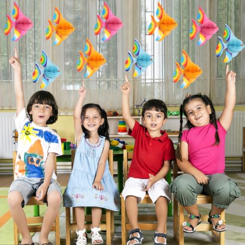 Image of GuassLee 10pcs Tissue Fish Honeycomb Decoration with Magnets - 10 inch Tropical Party Decoration for Fish /Under The Sea /Mermaid /Ocean /Beach Themed Birthday Party Luau Decor