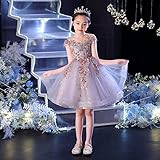 Greenpointselect Robe de mariée de Demoiselle d'honneur, Robe de Banquet Enfant,Robe Princesse Fluffy Fille,Courte Bleu-Violet,130cm,Grande Fille Princesse Robe de Bal de Mariage