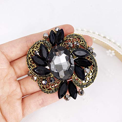 Image of LAXPICOL Women's Large Sparkly Crystal Flower Brooch Pin Fashion Statement Broach Pin