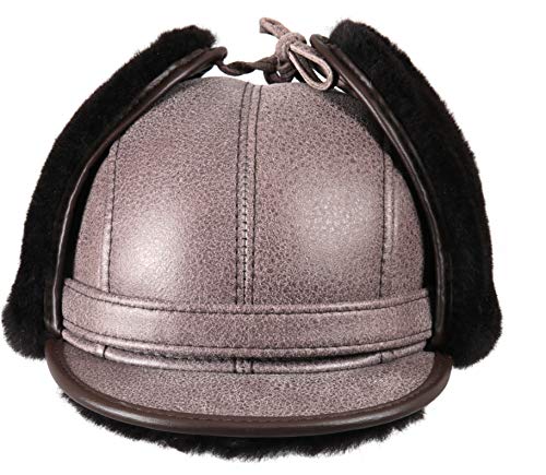 Zavelio Men's Shearling Sheepskin Visor Earflap Trapper Fur Hat