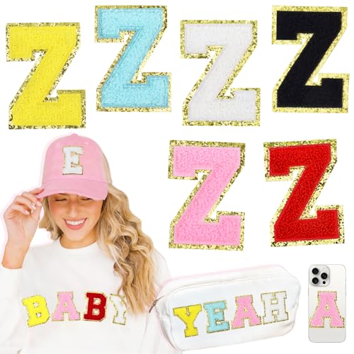 HEKOOLA 3 Inch Multicolor Chenille Varsity Letter Z Iron On Patches 6 Pcs