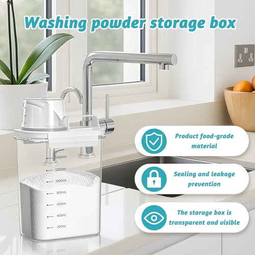 FORYNXHWIN 1800ML Luftdichter Waschmittelspender mit Messbecher, Waschpulver Aufbewahrungsbox, Waschpulverspender, Waschmittelbox Vorratsbehälter für Waschmittel Waschpulver – Bild 3
