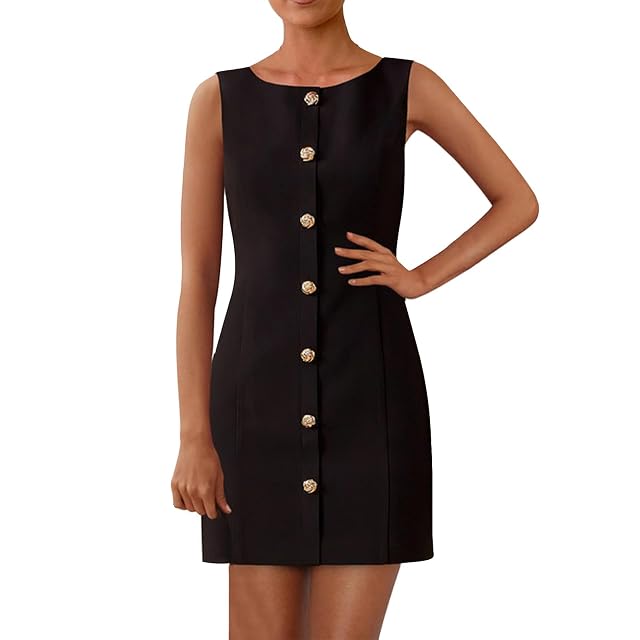 Womens Formal Dress Sleeveless Button Down Crewneck Mini Dress Summer Elegant Business Work Office Short Dresses