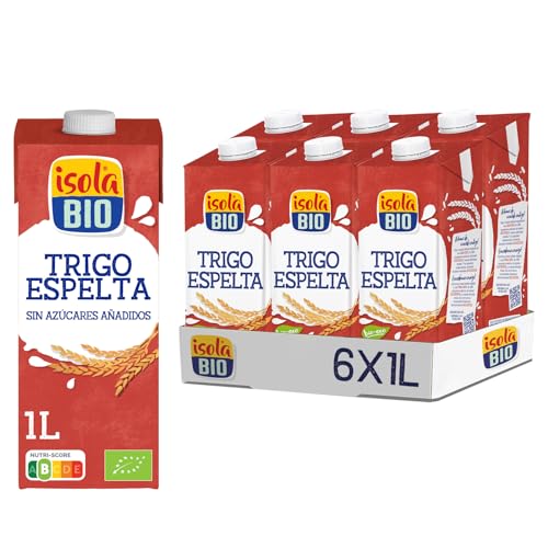 ISOLA BIO - Pack de 6 Unidades de 1 L de Bebida Ecológica Vegetal de Trigo Espelta - Sin Azúcar Añadido y Sin Lactosa - Apto para Veganos - Ideal para Tomar Sola, con Café o en Batidos