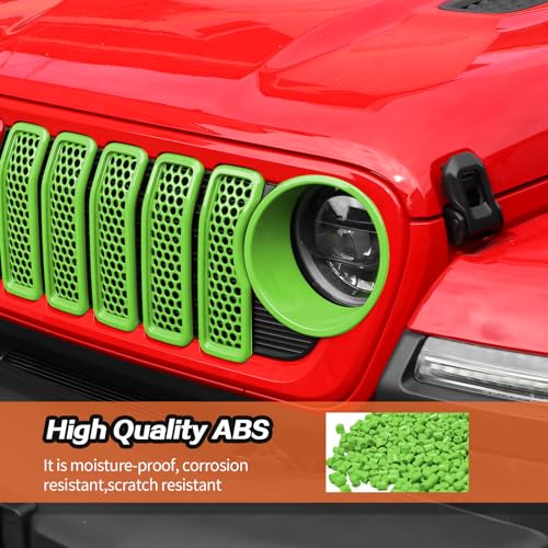Image of JeCar Mesh Grill Inserts & Headlight Covers Fit for 2024+ Jeep Wrangler JL Grill Covers Trim Accessories (9pcs Green)