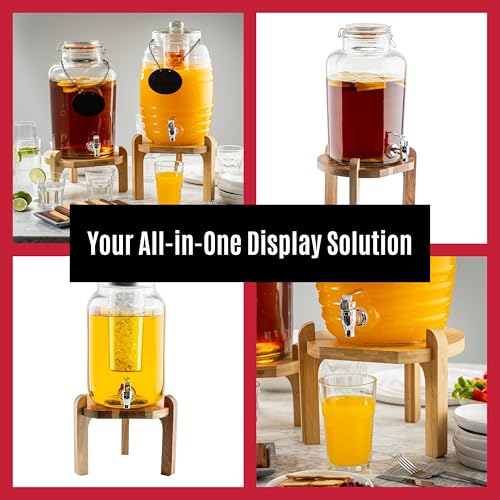 TableCraft12654 Acacia Wood Stand for Glass Beverage Dispensers, Beverage Holder, 10\" Dia x 8\" H, Raises Dispenser 6-3/4\", Ideal for Catering & Restaurants