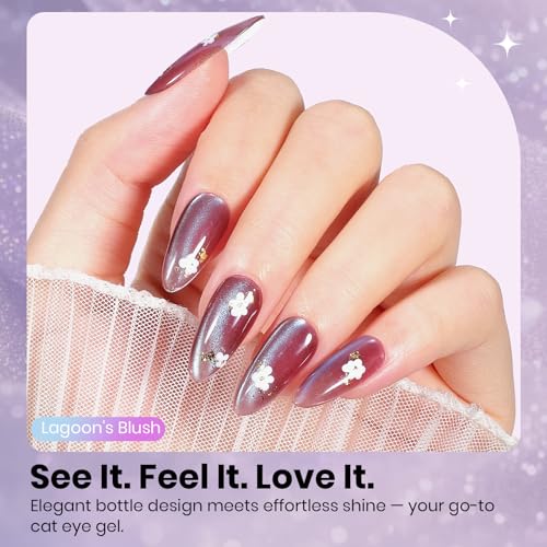 Image of Beetles Lagoon's Blush Purple Cat Eye Gel Nail Polish - 15ML Purple Cat Eye Glitter Gel Polish Magnetic Shimmer Effect Soak Off UV Nail Art Design Salon DIY Manicure Gift for Women
