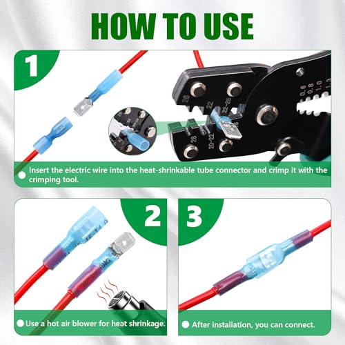 Twidec/230PCS Heat Shrink Spade Connectors Kit 22-10 AWG Female and Male Spade Terminlas Quick Disconnect Connectors Fully Insulated Electrical Wire Crimp Connector for Automotive Marine