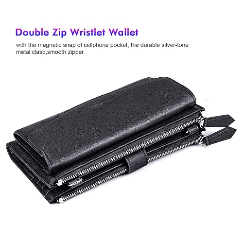 Nuoku DIUBLE ZIP WRISTLET WALLET Rfid Wallet Women Travel Double Zip Wristlet Purse Crossbody Clutch thumb #7