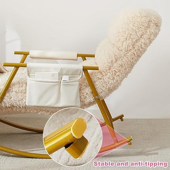 Flannelette Relax Rocking Chair with Footstool,Patio Rocking Chair with Side Pockets,Adjustable Backrest Height,for Living Room Bedroom Office