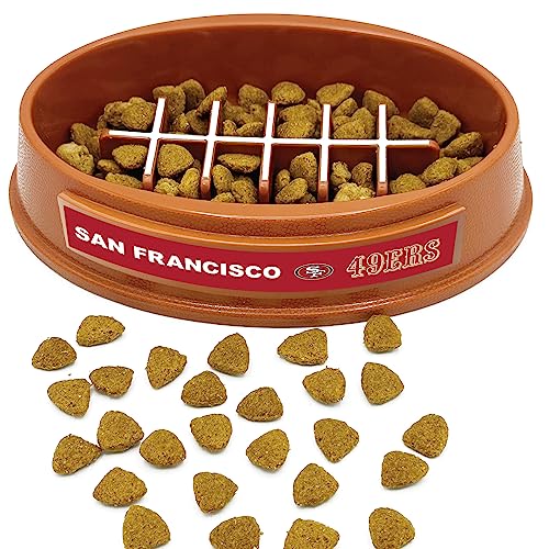 Image of NFL Super-Bowl 49ERS Slow Feeder Dog & Cat Bowl. Football Design for Healthy Digestion. Non-Slip for Large & Small Pets