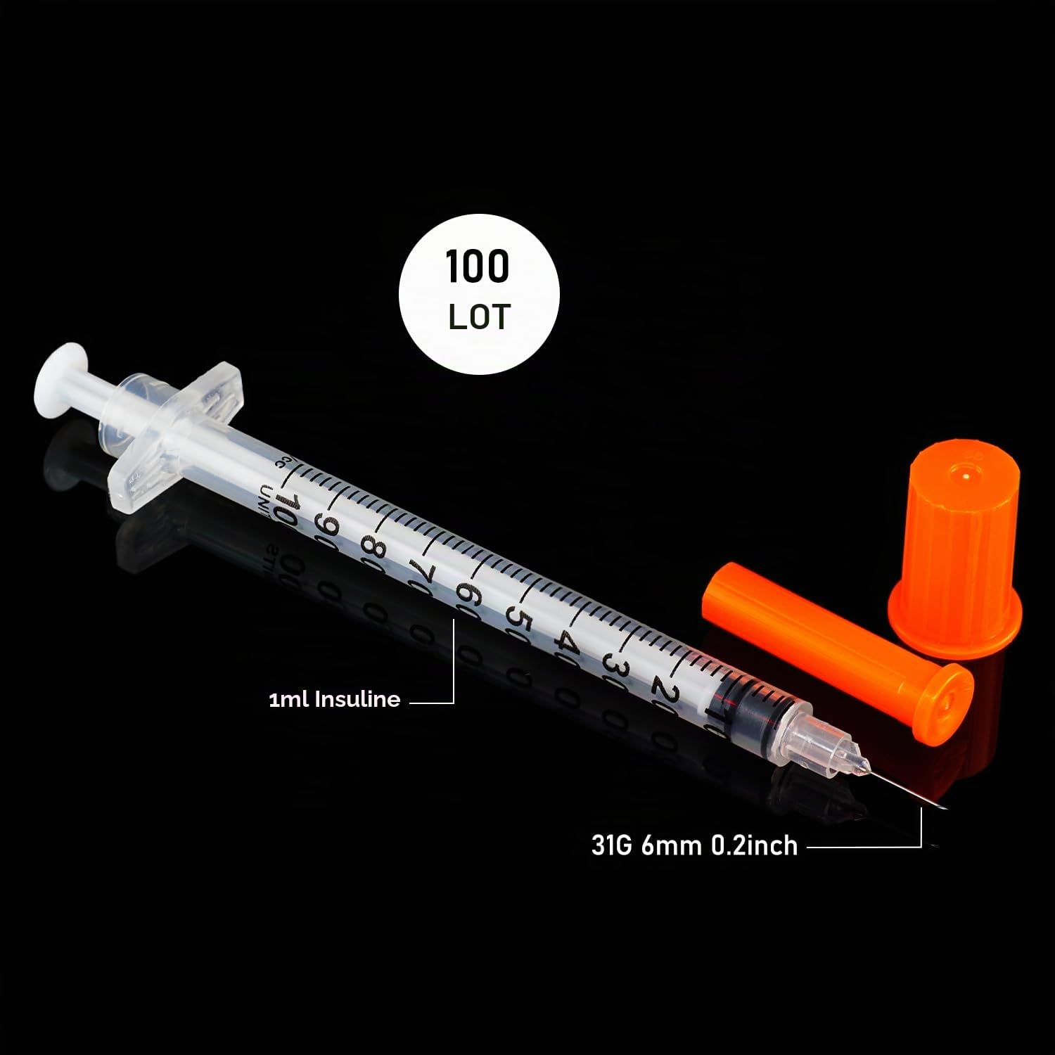 Lot de 100 outils de mesure en plastique à usages multiples, 1 ml, 31G x 6 mm, emballés individuellement