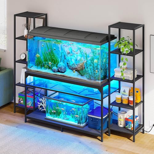 image for DWVO 55-75 Gallon Aquarium Stand with Power Outlets & LED Light, Displ