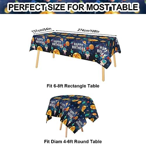 GRESATEK Space Birthday Table Cloth,Astronaut Planet Party Table Cover Plastic Tablecloth Universe Table Decorations for Boys Girls Birthday Party Supplies 137x274cm