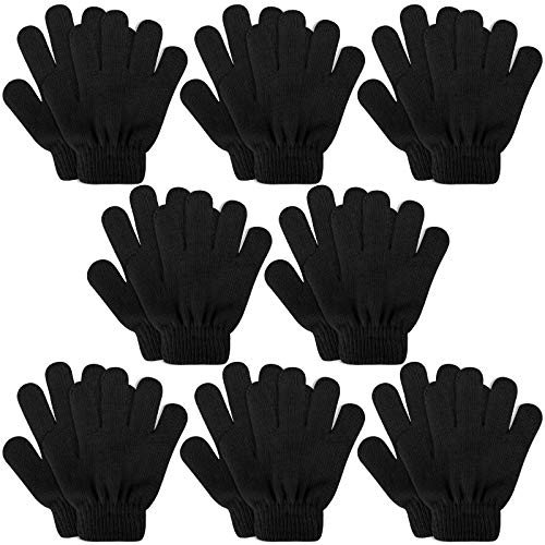 Kids Winter Knit Gloves, 8 Pairs Full Finger Stretchy Magic Gloves for Boys and Girls