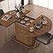 PatioPerk 39.37''-55.12'' Round Extendable Dining Table for 4-8, Expandable Wood Kitchen Table with Leaf, Space-Saving Round to Oval Pedestal Table for Small Spaces, Walnut Finish
