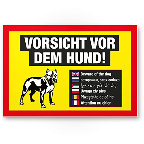 Warning Sign with German Text "Vorsicht vor der Hunde" (German Text) Multilingual Yellow,Red Weatherproof Dog Sign Garden Gate