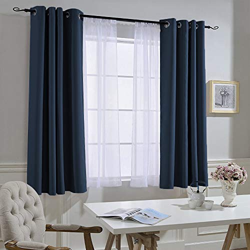 NICETOWN Blackout Curtains and Drapes for Kitchen - Thermal Insulated Solid Grommet Top Blackout Panels/Draperies for Kid's Room (Navy, 1 Pair, 52 x 63 Inch) - Thumbnail 2