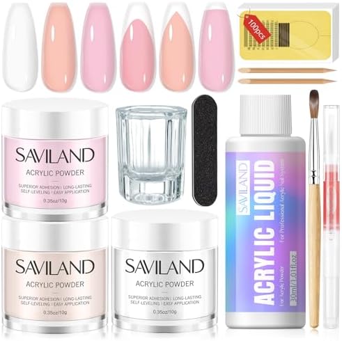 SAVILAND Acrylic Nail Kit for Beginners with Everything, Clear Nudes Pink