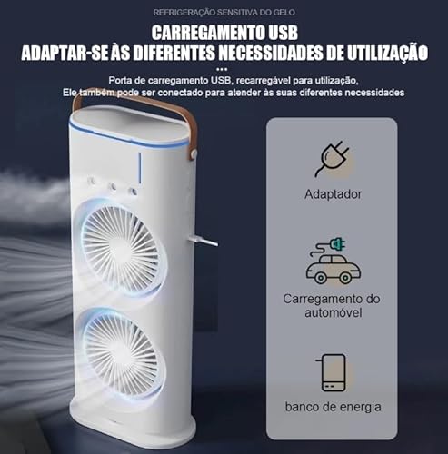 Mini Portátil Climatizador Camada Ventilador Dupla Umidificador Hélice Giratório